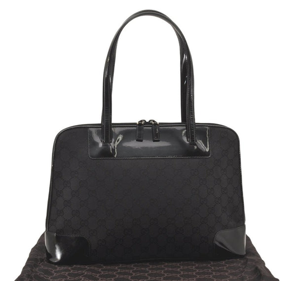 Authentic GUCCI Shoulder Hand Bag Purse GG Canvas Enamel 0021122 Black 5793K