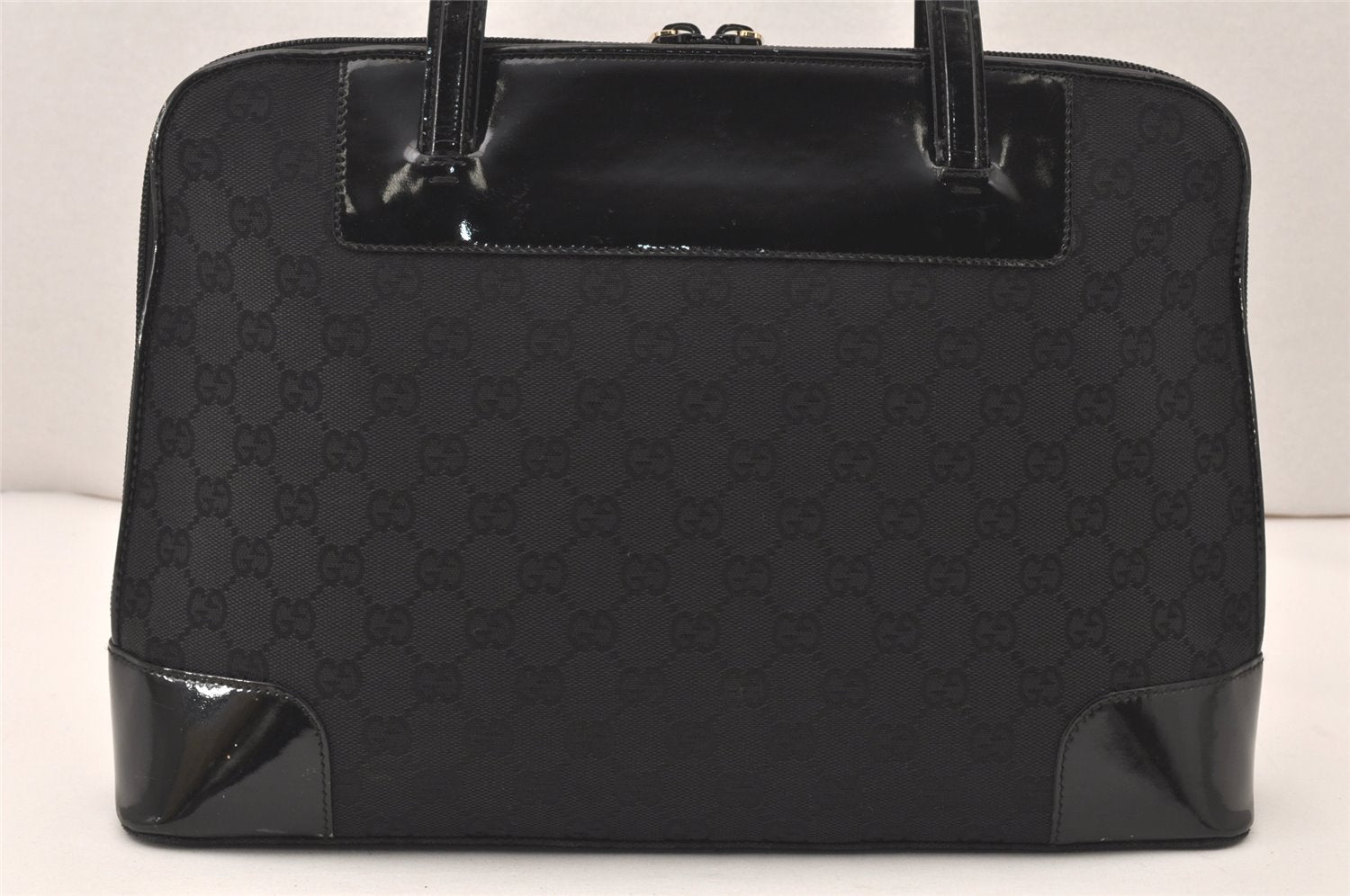 Authentic GUCCI Shoulder Hand Bag Purse GG Canvas Enamel 0021122 Black 5793K