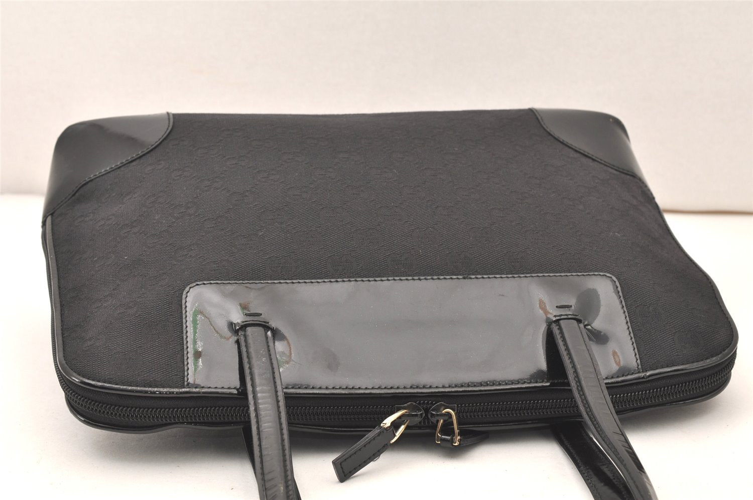 Authentic GUCCI Shoulder Hand Bag Purse GG Canvas Enamel 0021122 Black 5793K