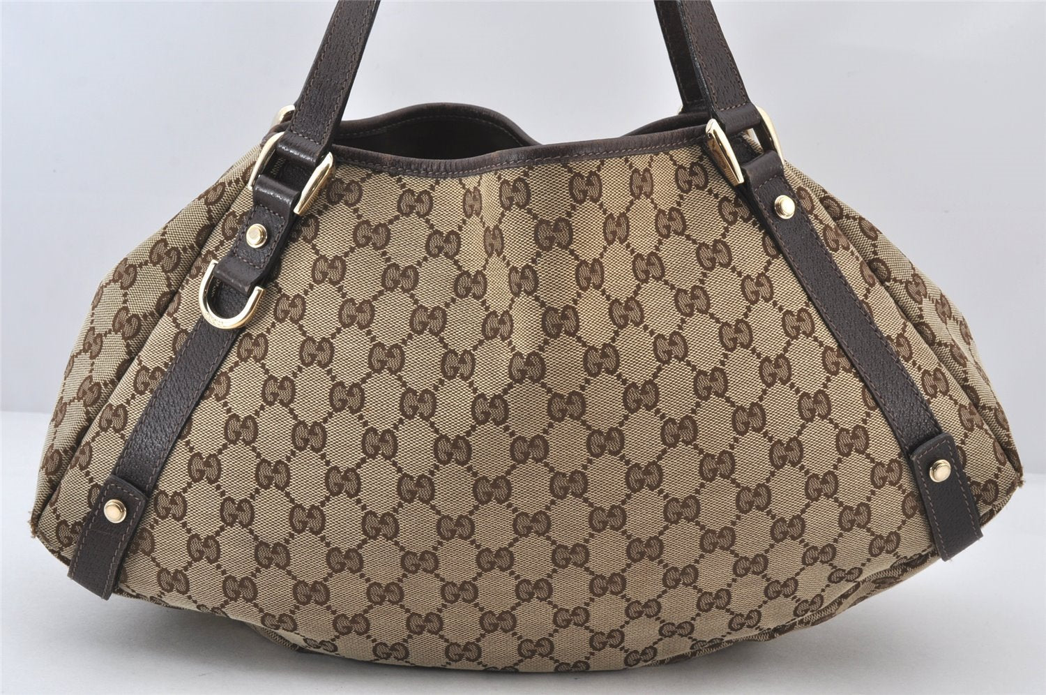 Authentic GUCCI Abbey Shoulder Tote Bag GG Canvas Leather 130736 Brown 5796K