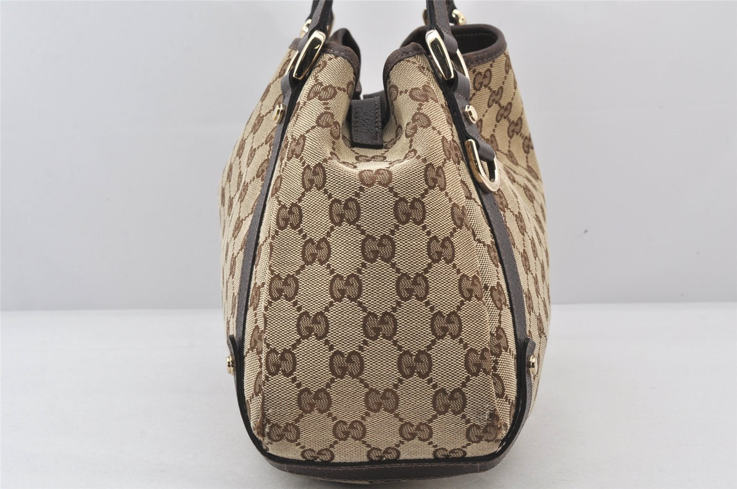 Authentic GUCCI Abbey Shoulder Tote Bag GG Canvas Leather 130736 Brown 5796K