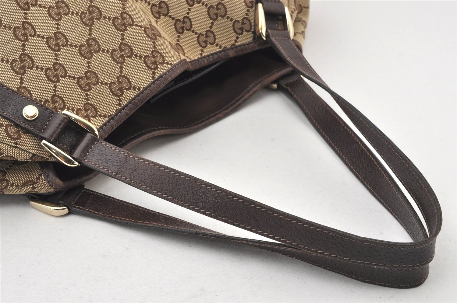 Authentic GUCCI Abbey Shoulder Tote Bag GG Canvas Leather 130736 Brown 5796K