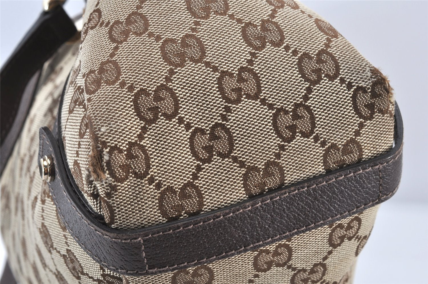 Authentic GUCCI Abbey Shoulder Tote Bag GG Canvas Leather 130736 Brown 5796K
