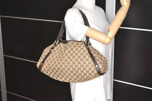 Authentic GUCCI Abbey Shoulder Tote Bag GG Canvas Leather 130736 Brown 5796K
