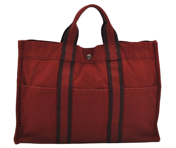 Authentic HERMES Vintage Fourre Tout MM Hand Tote Bag Canvas Red 5799J