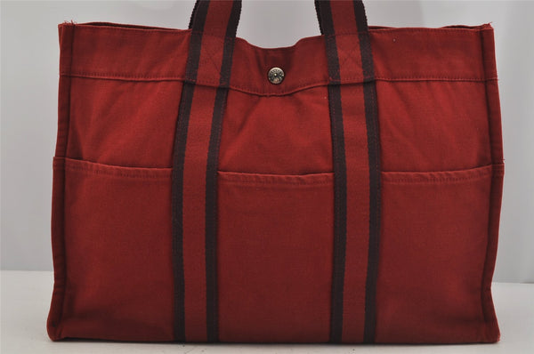 Authentic HERMES Vintage Fourre Tout MM Hand Tote Bag Canvas Red 5799J