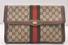 Authentic GUCCI Web Sherry Line Clutch Hand Bag GG PVC Leather Brown Junk 5802K