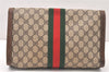 Authentic GUCCI Web Sherry Line Clutch Hand Bag GG PVC Leather Brown Junk 5802K