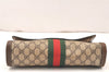 Authentic GUCCI Web Sherry Line Clutch Hand Bag GG PVC Leather Brown Junk 5802K