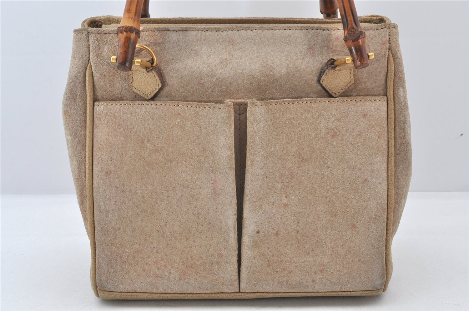 Authentic GUCCI Bamboo 2Way Shoulder Hand Bag Purse Suede Leather Beige 5803K