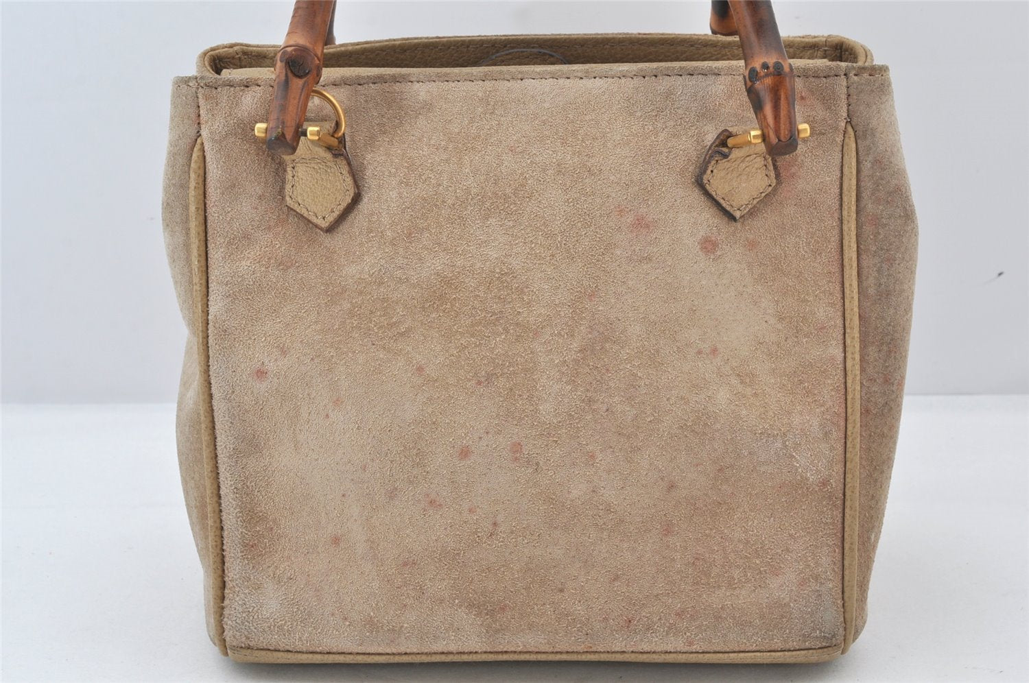 Authentic GUCCI Bamboo 2Way Shoulder Hand Bag Purse Suede Leather Beige 5803K