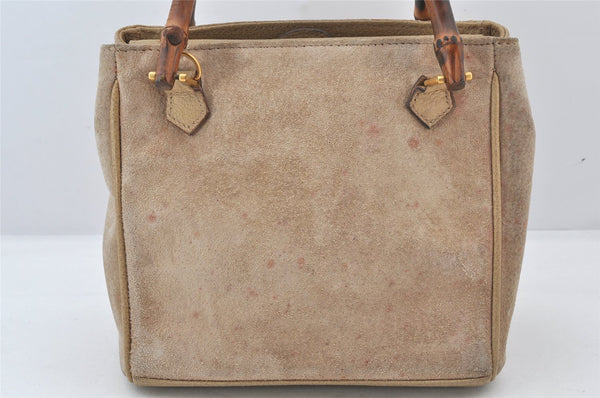 Authentic GUCCI Bamboo 2Way Shoulder Hand Bag Purse Suede Leather Beige 5803K
