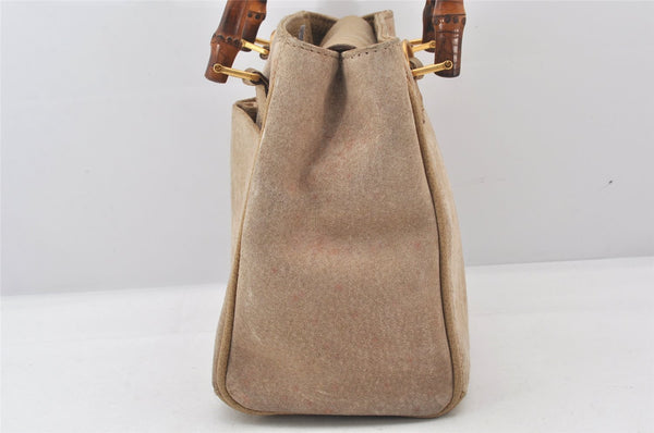 Authentic GUCCI Bamboo 2Way Shoulder Hand Bag Purse Suede Leather Beige 5803K