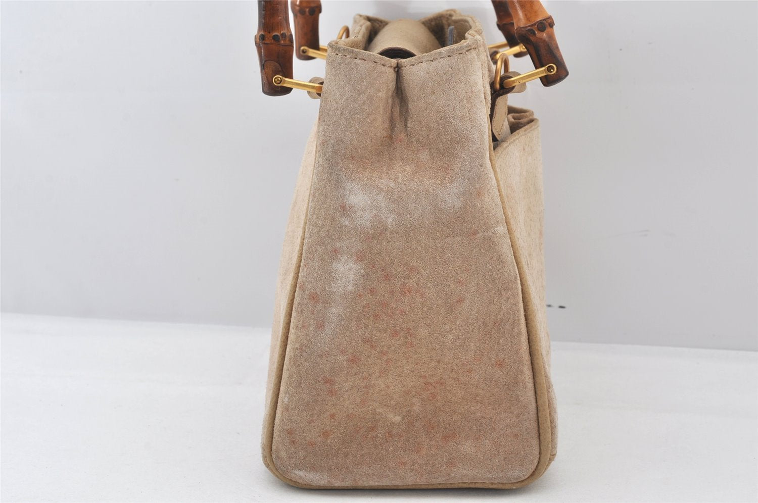 Authentic GUCCI Bamboo 2Way Shoulder Hand Bag Purse Suede Leather Beige 5803K