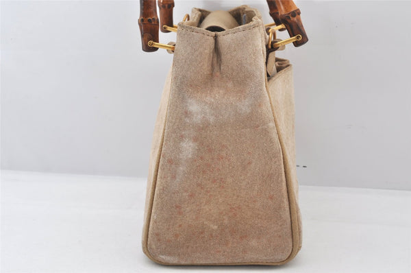 Authentic GUCCI Bamboo 2Way Shoulder Hand Bag Purse Suede Leather Beige 5803K