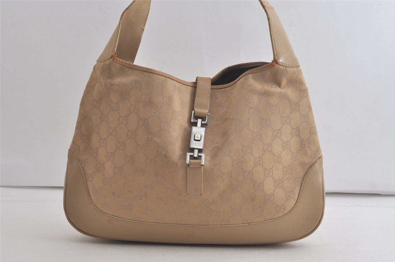 Authentic GUCCI Jackie Shoulder Hand Bag GG Canvas Leather 0013346 Beige 5812K