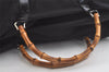 Authentic GUCCI Vintage Bamboo Shoulder Tote Bag Nylon Leather Black 5817K