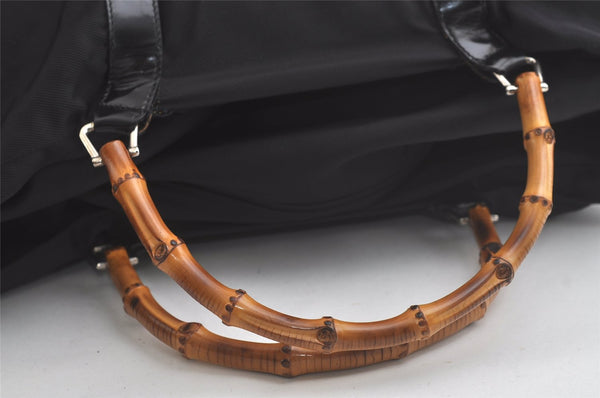 Authentic GUCCI Vintage Bamboo Shoulder Tote Bag Nylon Leather Black 5817K