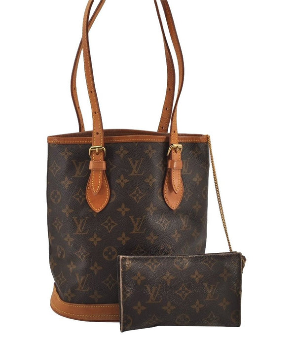 Authentic Louis Vuitton Monogram Bucket PM Shoulder Tote Bag M42238 Junk 5820J