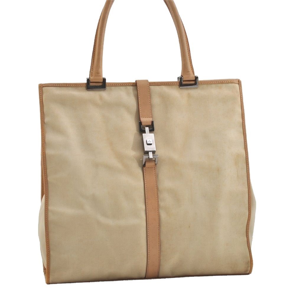 Authentic GUCCI Jackie Shoulder Tote Bag Nylon Leather 0021064 Beige 5822J