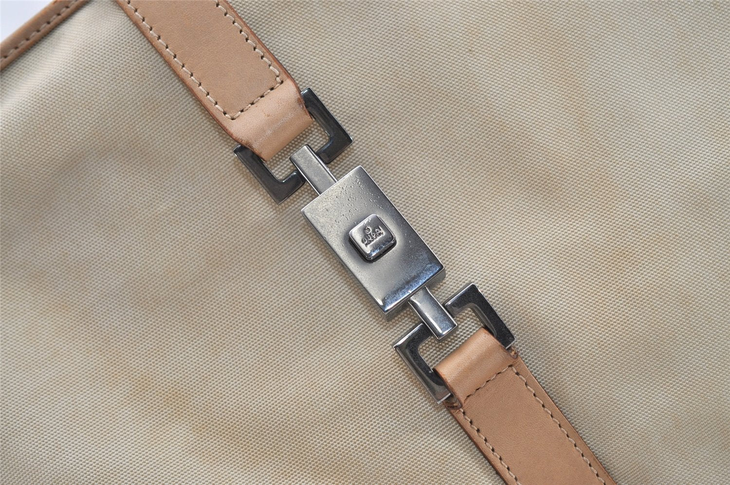 Authentic GUCCI Jackie Shoulder Tote Bag Nylon Leather 0021064 Beige 5822J