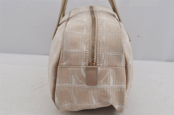 Authentic CHANEL New Travel Line Hand Boston Bag Purse Nylon Leather Beige 5829J