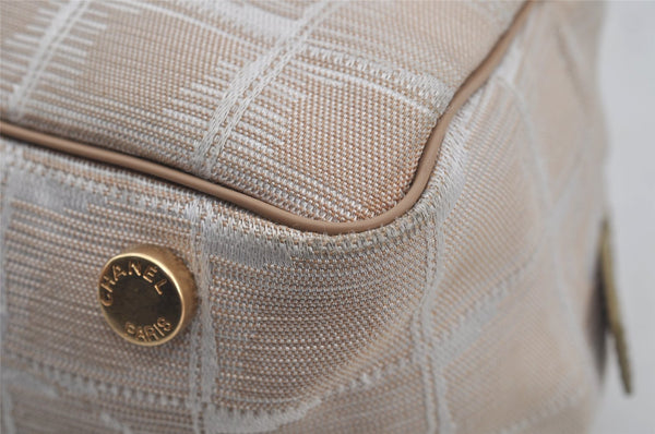 Authentic CHANEL New Travel Line Hand Boston Bag Purse Nylon Leather Beige 5829J