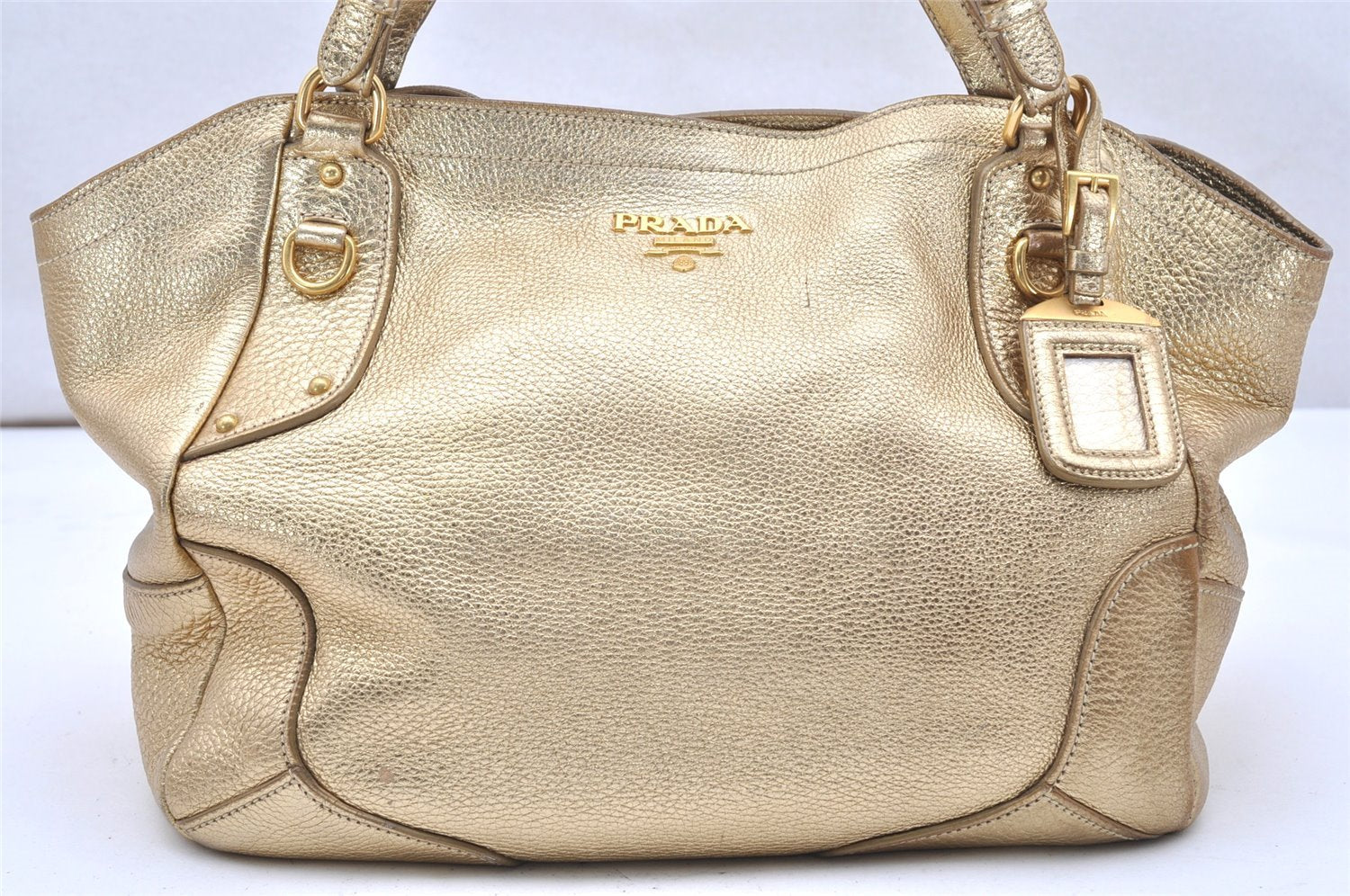 Authentic PRADA Vintage Leather Shoulder Tote Bag Gold 5830K