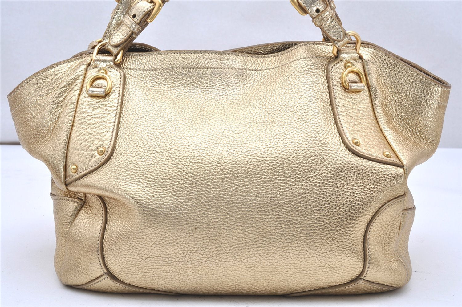 Authentic PRADA Vintage Leather Shoulder Tote Bag Gold 5830K