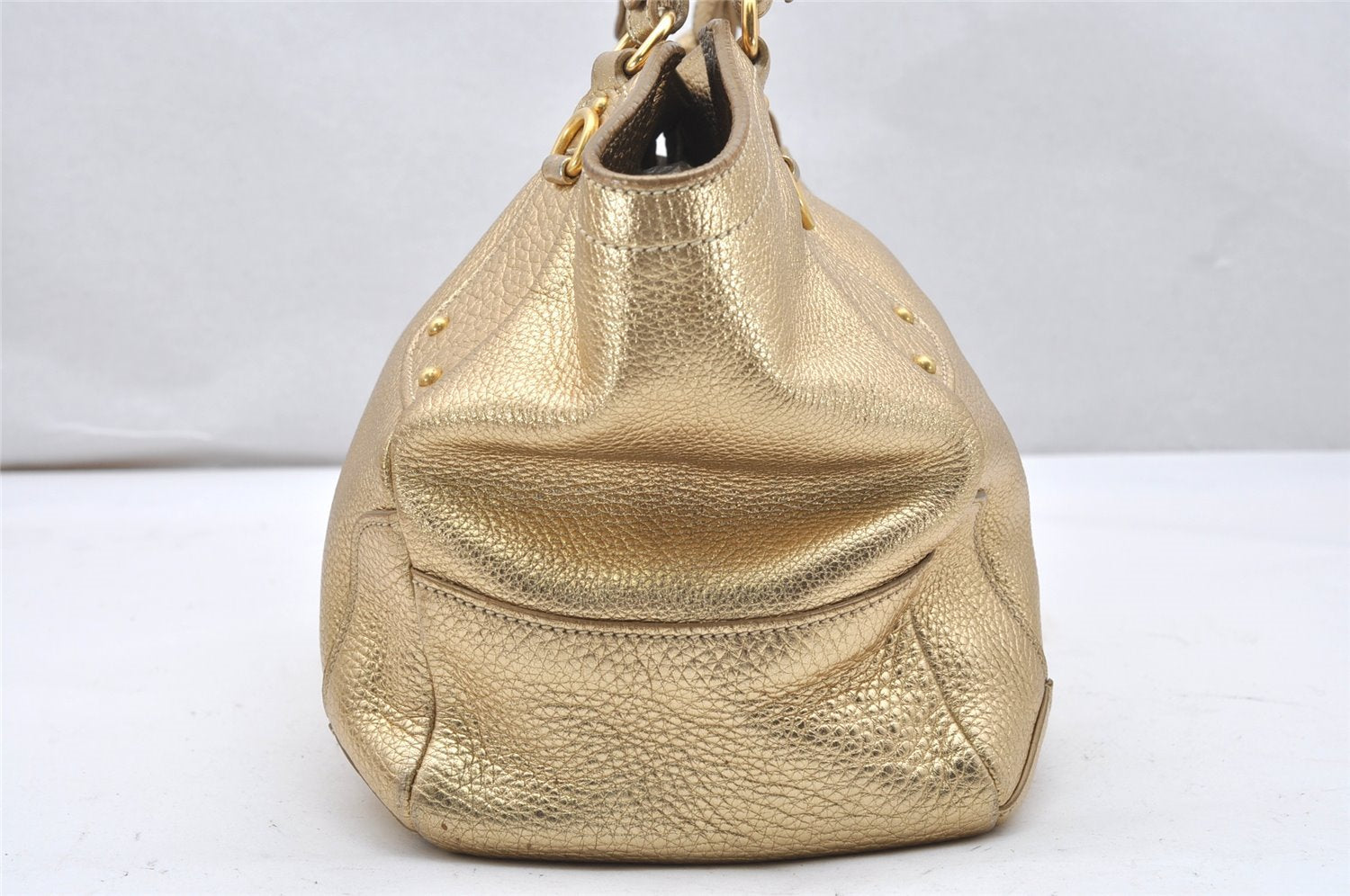 Authentic PRADA Vintage Leather Shoulder Tote Bag Gold 5830K