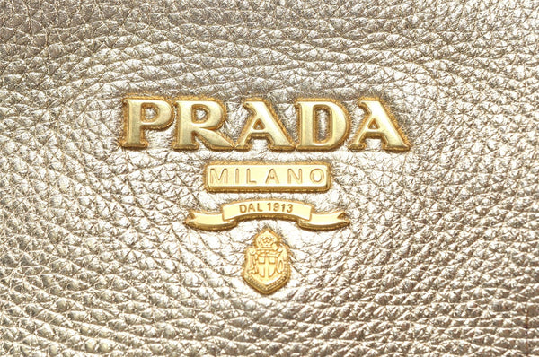 Authentic PRADA Vintage Leather Shoulder Tote Bag Gold 5830K