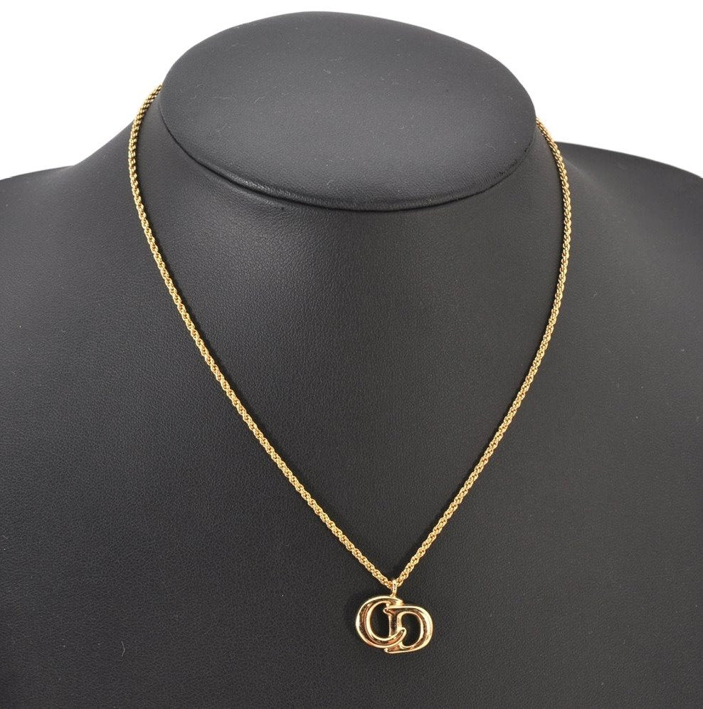 Authentic Christian Dior Gold Tone Chain Pendant Necklace CD 5831K