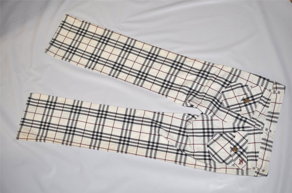 Authentic BURBERRY BLUE LABEL Check Pants Canvas Leather USA Size 36 White 5832K