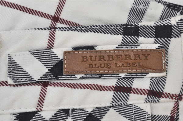 Authentic BURBERRY BLUE LABEL Check Pants Canvas Leather USA Size 36 White 5832K