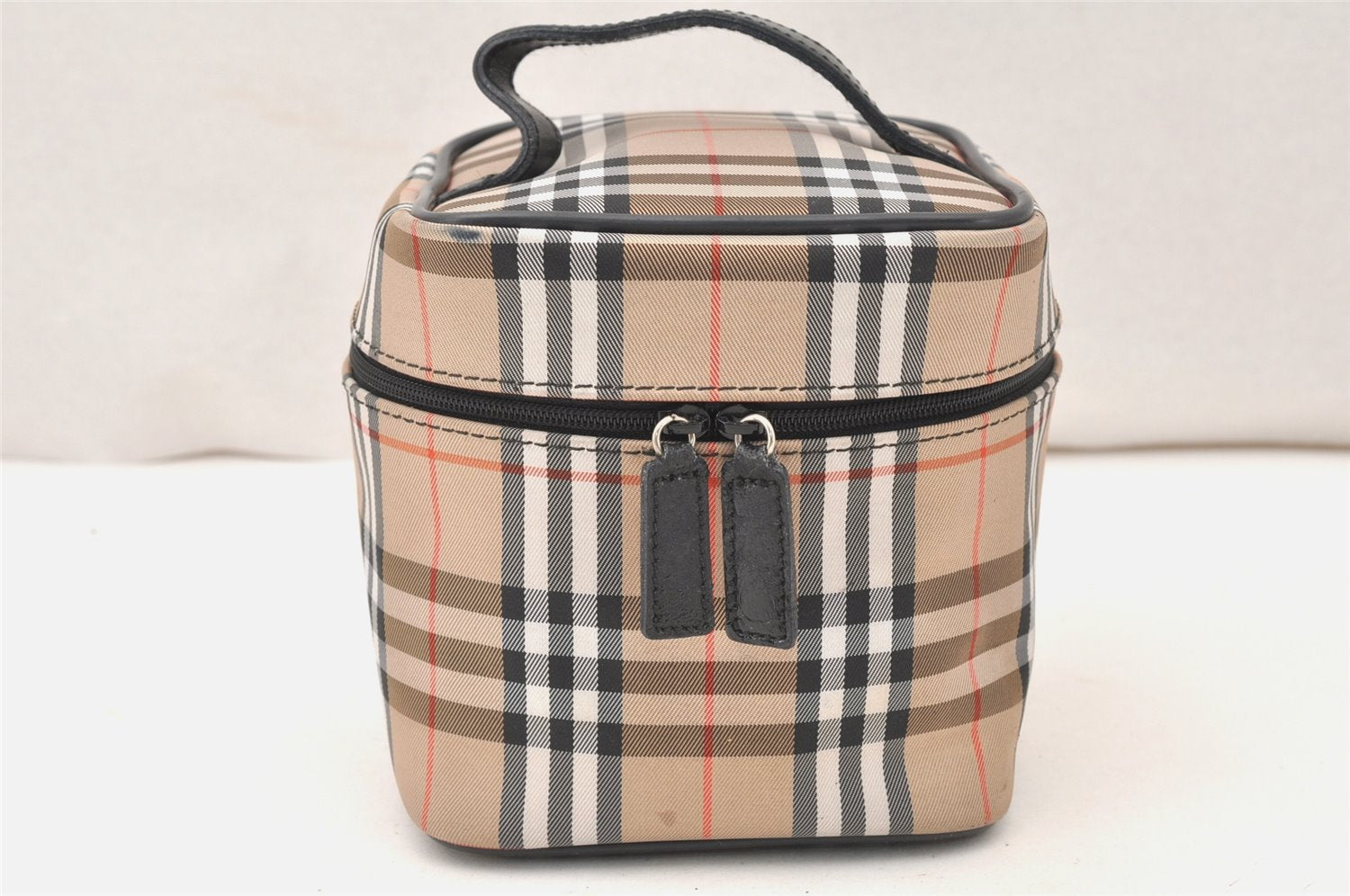 Authentic BURBERRY Nova Check Canvas Leather Vanity Hand Bag Pouch Beige 5833K