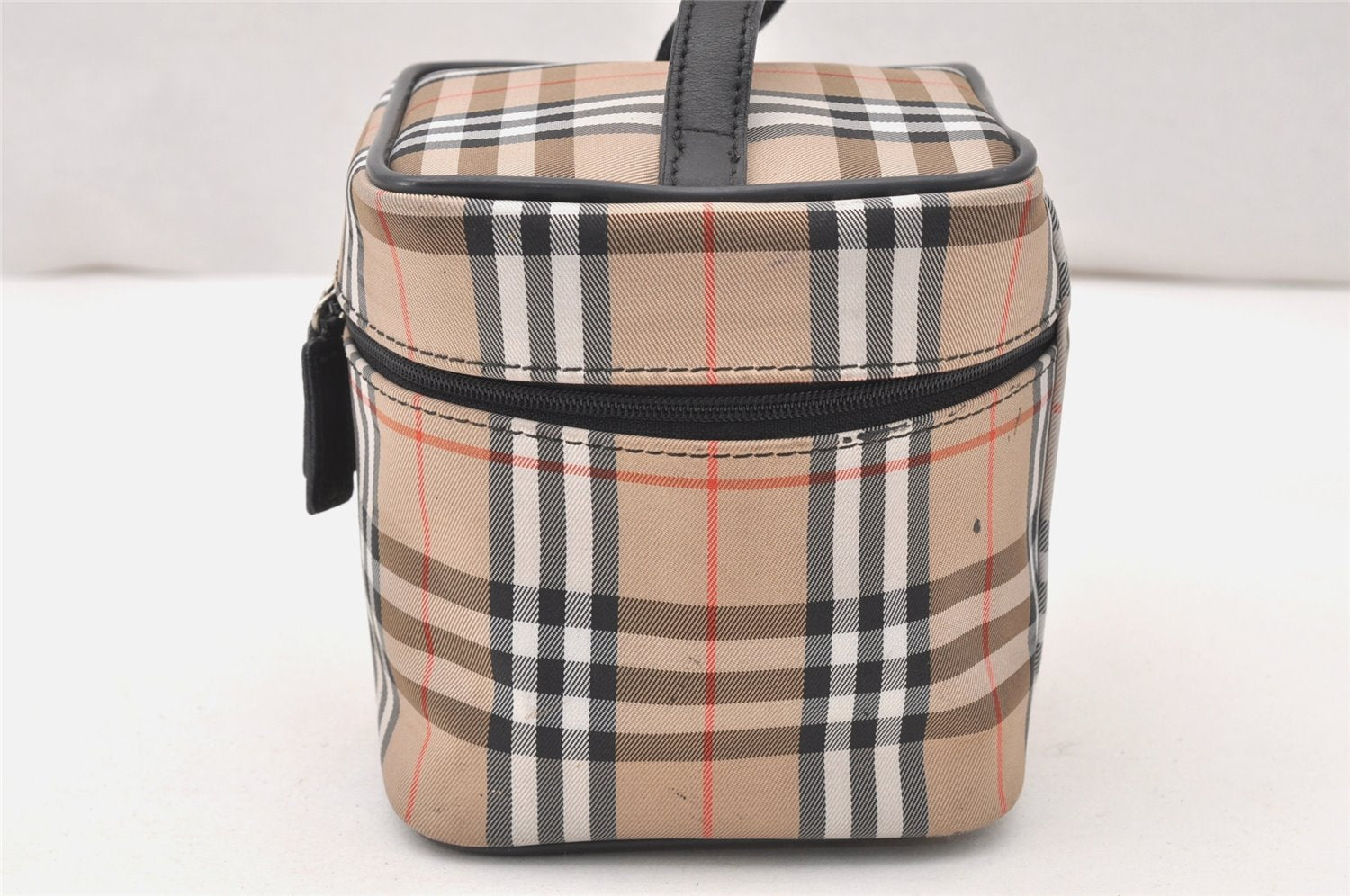 Authentic BURBERRY Nova Check Canvas Leather Vanity Hand Bag Pouch Beige 5833K