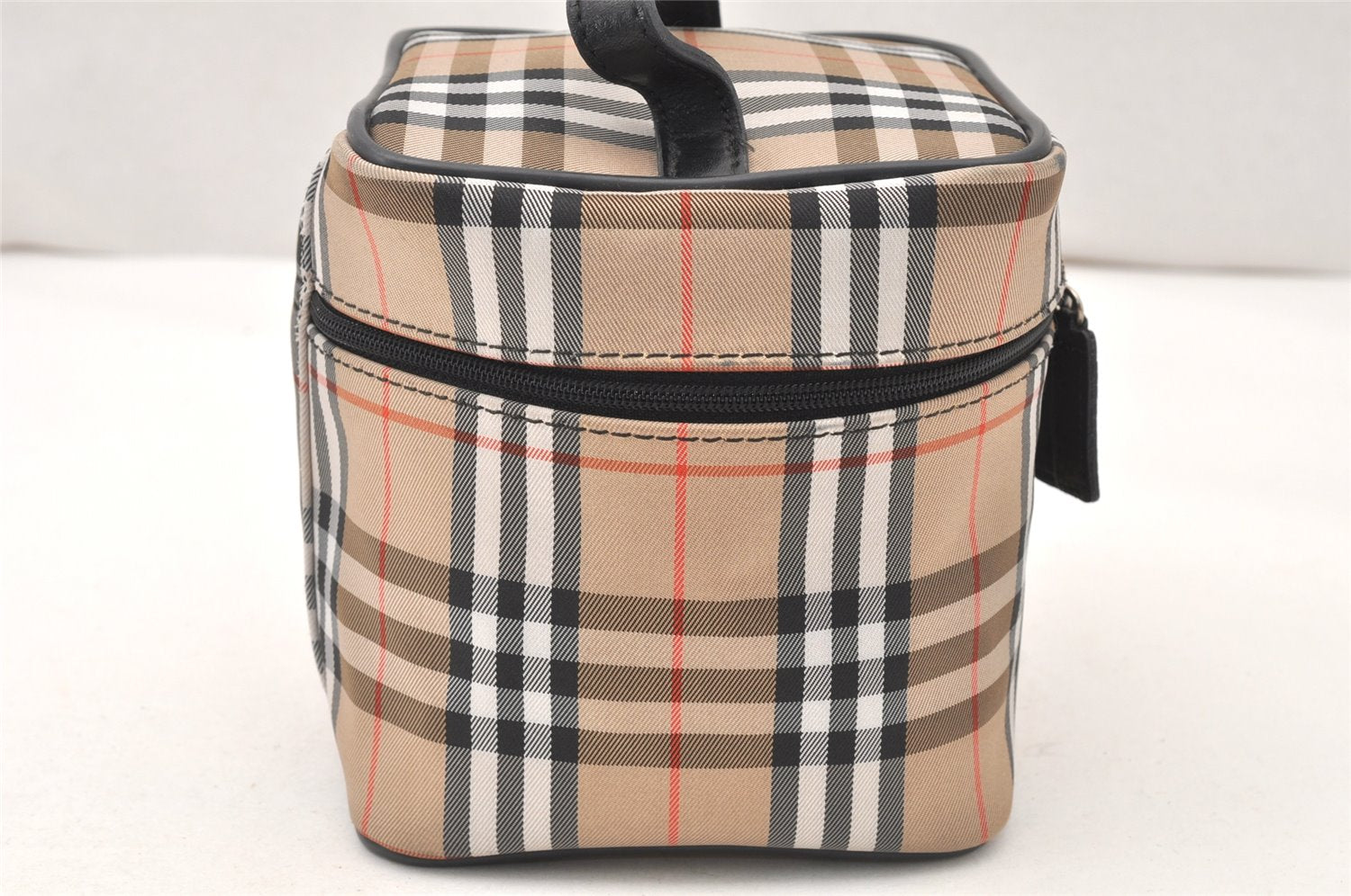 Authentic BURBERRY Nova Check Canvas Leather Vanity Hand Bag Pouch Beige 5833K