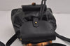 Authentic GUCCI Vintage Bamboo Drawstring Backpack Leather Black 5835J