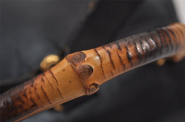 Authentic GUCCI Vintage Bamboo Drawstring Backpack Leather Black 5835J