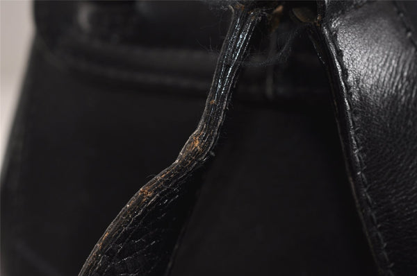 Authentic GUCCI Vintage Bamboo Drawstring Backpack Leather Black 5835J