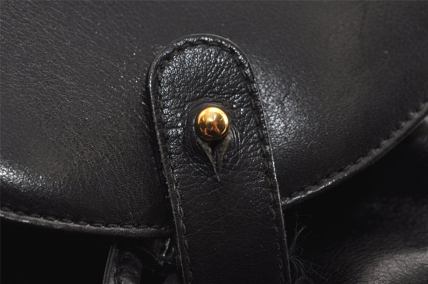 Authentic GUCCI Vintage Bamboo Drawstring Backpack Leather Black 5835J