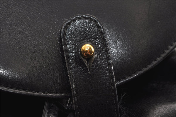 Authentic GUCCI Vintage Bamboo Drawstring Backpack Leather Black 5835J