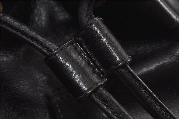 Authentic GUCCI Vintage Bamboo Drawstring Backpack Leather Black 5835J