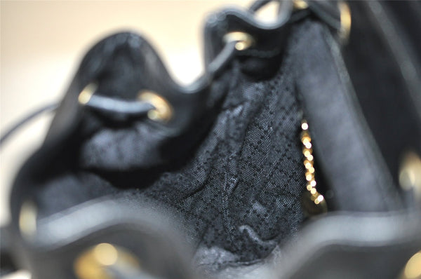 Authentic GUCCI Vintage Bamboo Drawstring Backpack Leather Black 5835J