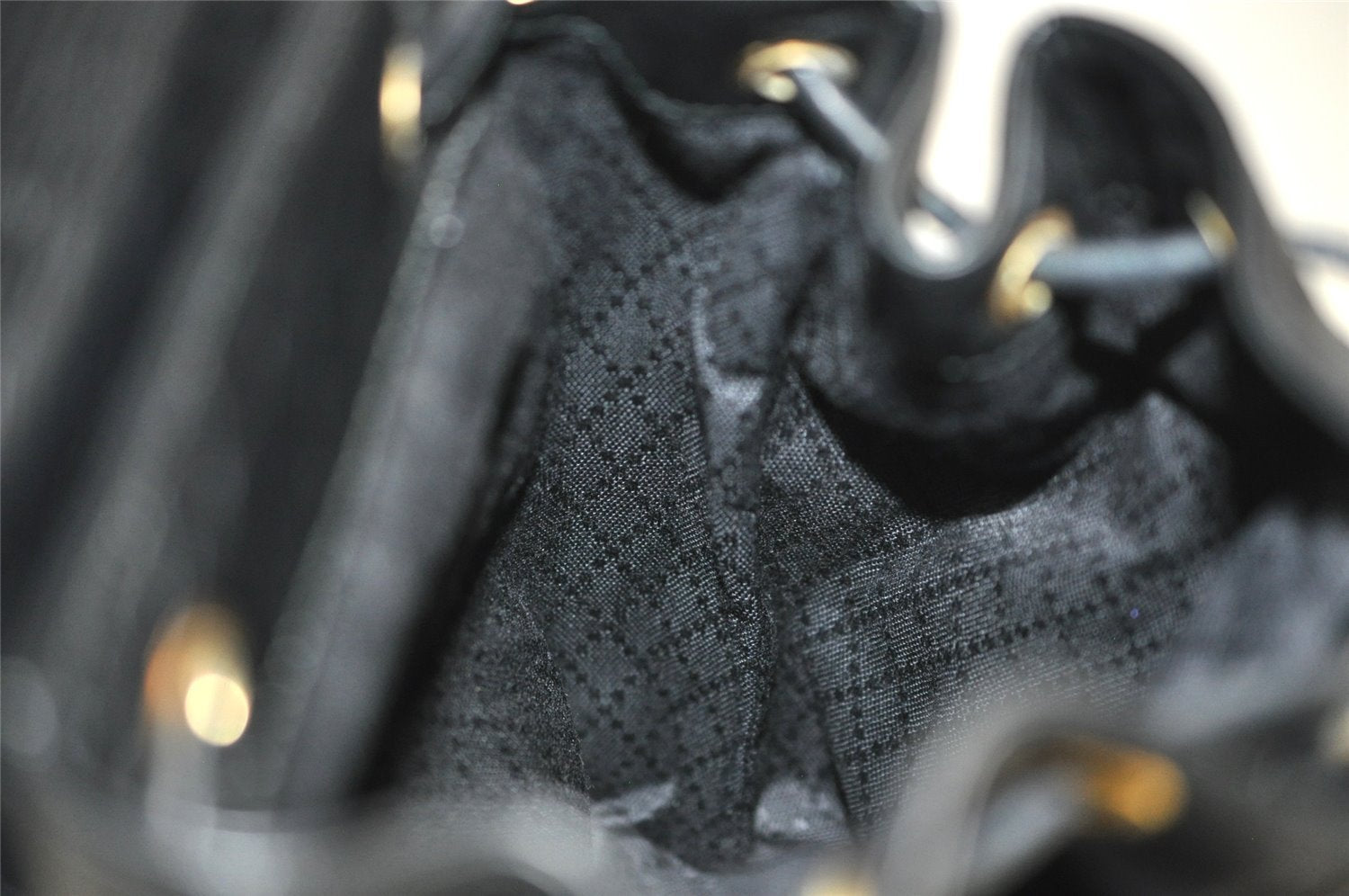 Authentic GUCCI Vintage Bamboo Drawstring Backpack Leather Black 5835J