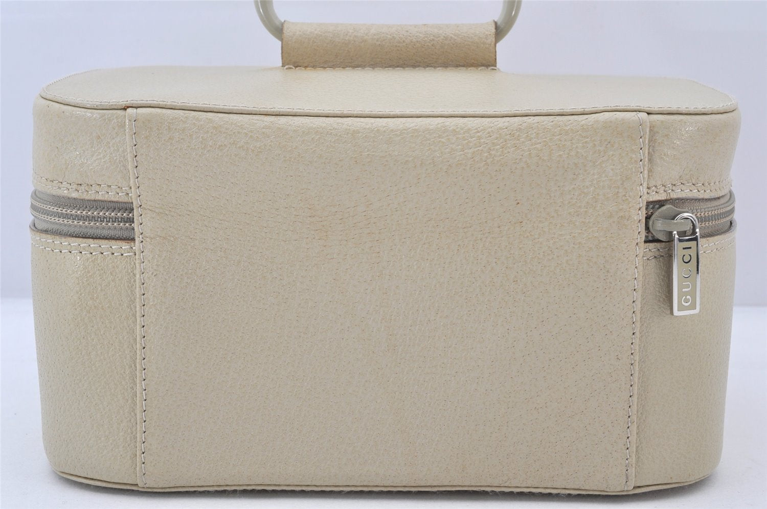 Authentic GUCCI Vintage Vanity Hand Bag Purse Leather White Cream Junk 5837K