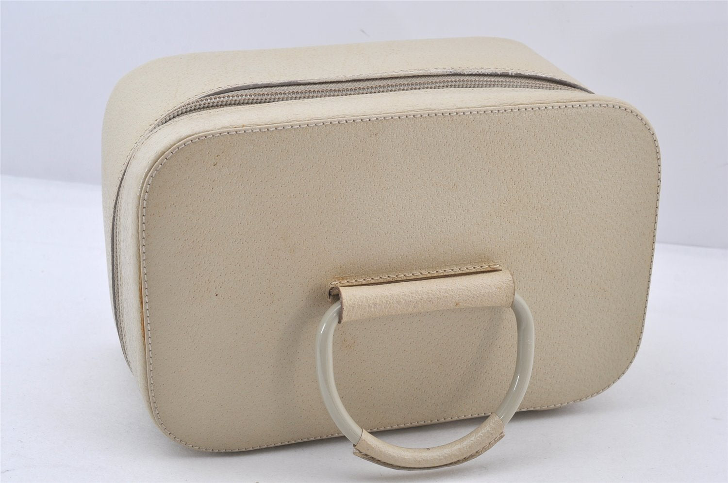 Authentic GUCCI Vintage Vanity Hand Bag Purse Leather White Cream Junk 5837K