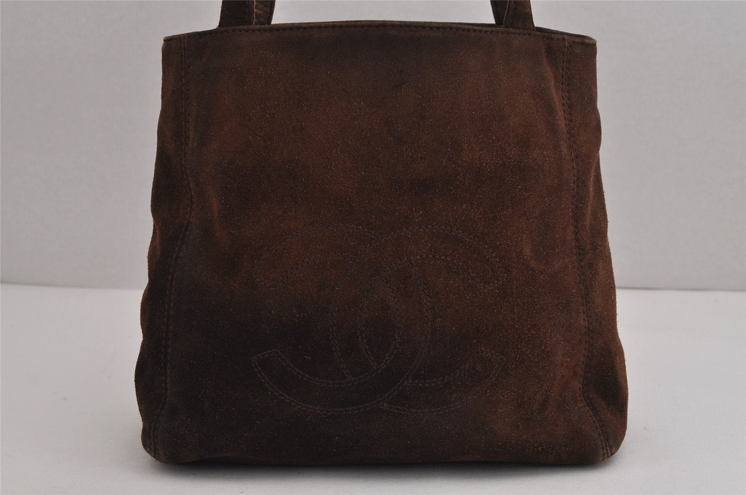Authentic CHANEL Suede Leather CC Logo Shoulder Tote Bag Purse Brown 5838J