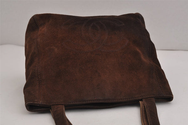 Authentic CHANEL Suede Leather CC Logo Shoulder Tote Bag Purse Brown 5838J