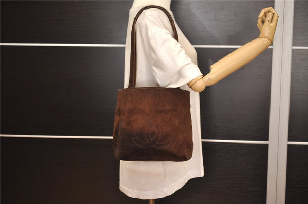 Authentic CHANEL Suede Leather CC Logo Shoulder Tote Bag Purse Brown 5838J